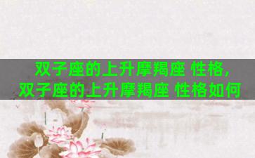 双子座的上升摩羯座 性格,双子座的上升摩羯座 性格如何